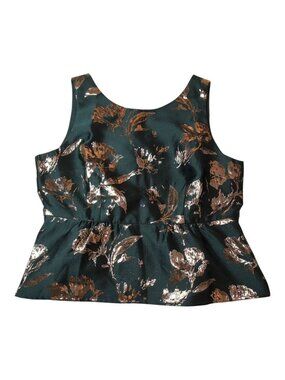 Talbots Peplum Top‎ NWT Metallic Floral Sleeveless Green Gold Party Size 14